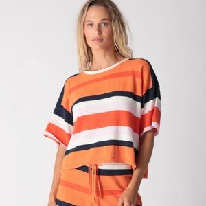 ♥️LAST ONE!! Electric & Rose Striped Orange and Navy lightweight knit Top NWT